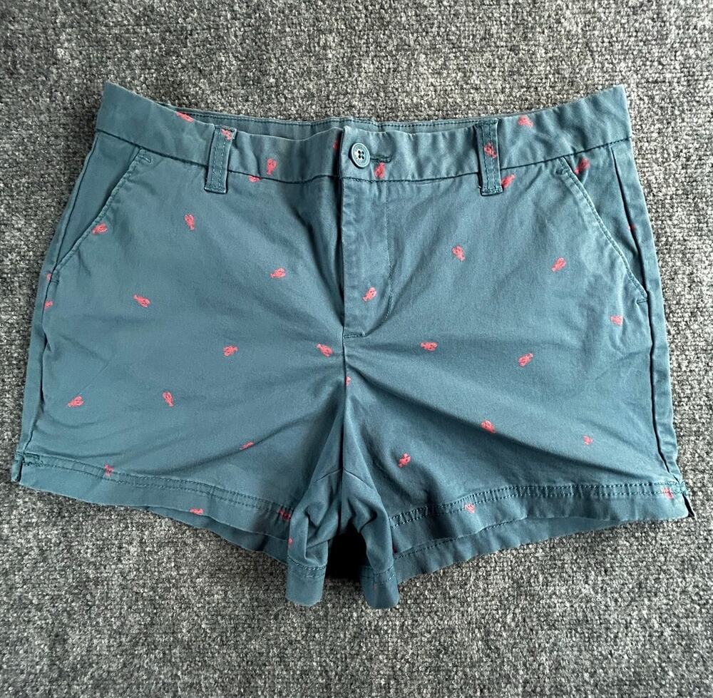 Magellan Outdoors Women's Lobster Print Chino Shorts Size 10 Blue Pink - Picture 1 of 7